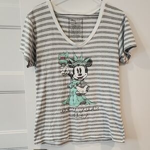 Disney Gray and White Striped Mickey Mouse Tee